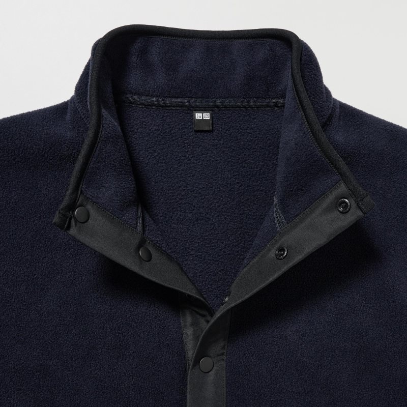 Black Uniqlo Fleece Button Up Long Sleeve Pullover Men Hoodie | 9539712