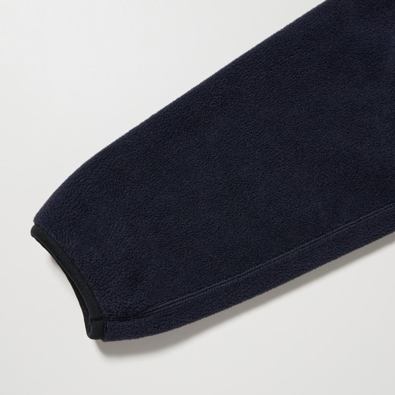 Black Uniqlo Fleece Button Up Long Sleeve Pullover Men Hoodie | 9539712