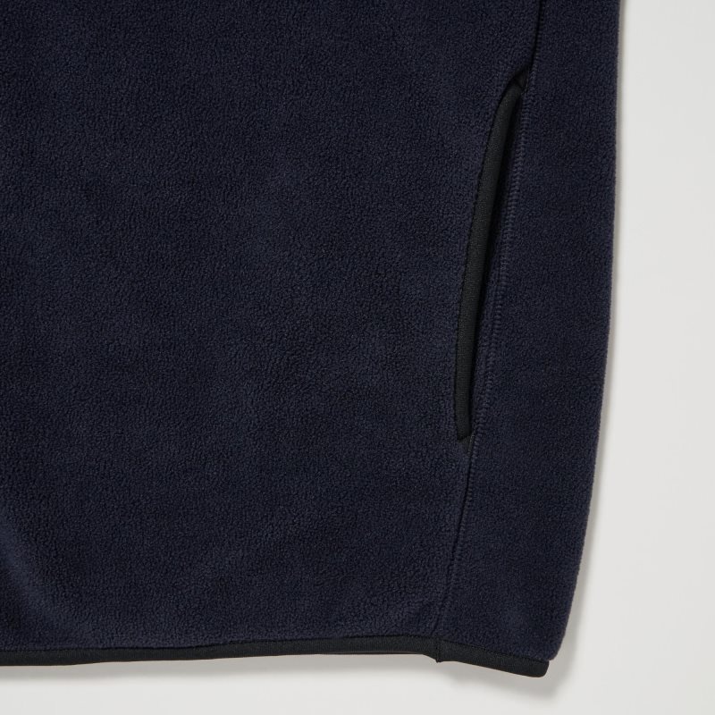 Black Uniqlo Fleece Button Up Long Sleeve Pullover Men Hoodie | 9539712