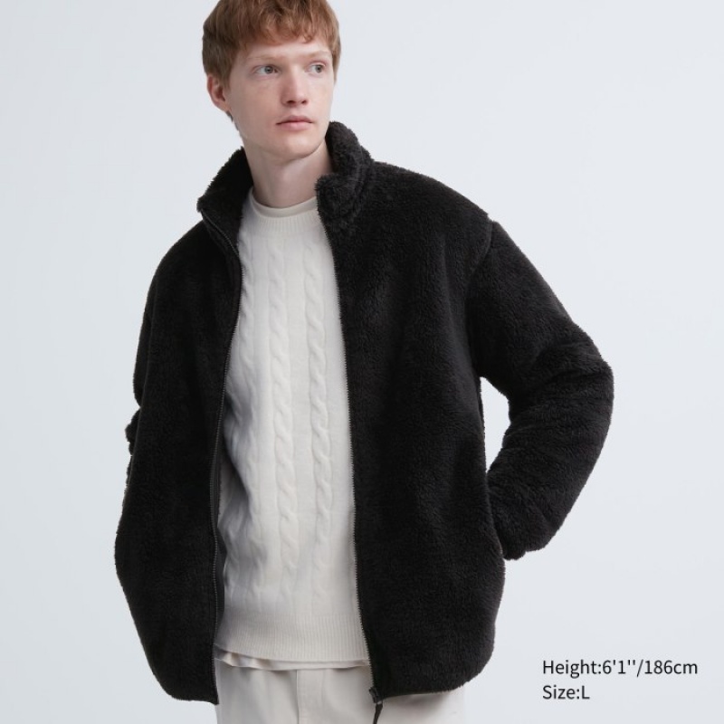 Black Uniqlo Fluffy Yarn Full-Zip Women Fleece | 986772