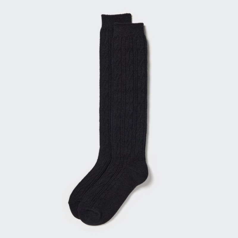 Black Uniqlo HEATTECH Cable Knee-High Women Socks | 6011960