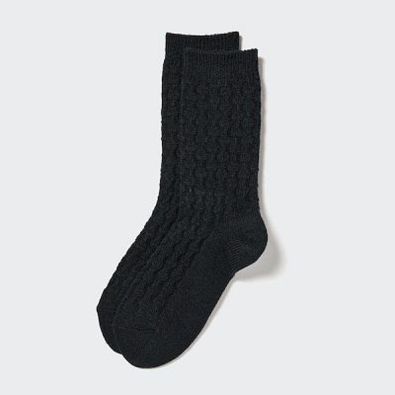 Black Uniqlo HEATTECH Cable Women Socks | 8289230