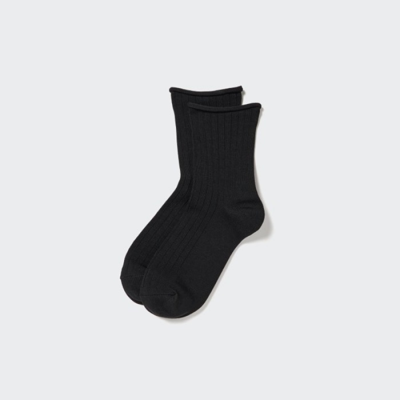 Black Uniqlo HEATTECH Crew Top Roll Women Socks | 8413880