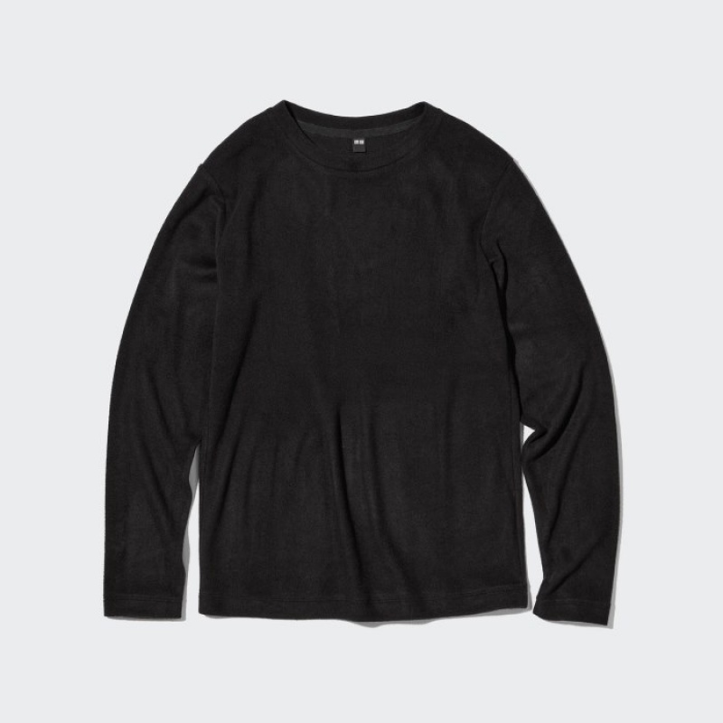 Black Uniqlo HEATTECH Fleece Crew Neck Long-Sleeve Women T Shirts | 8484156