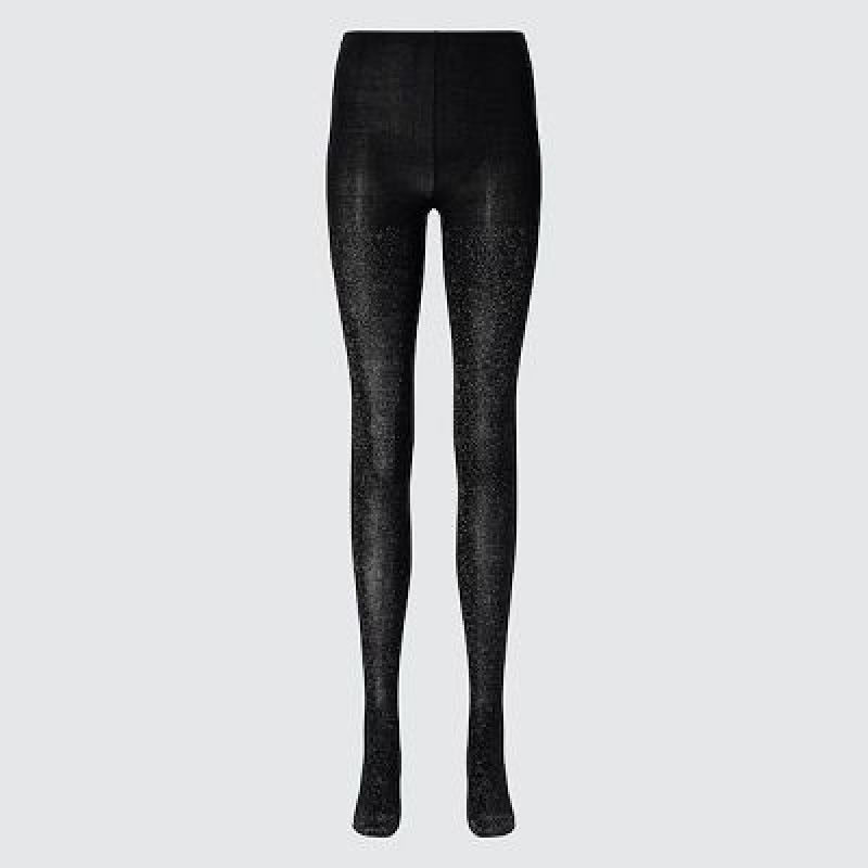 Black Uniqlo HEATTECH Glitter Knitted Women Tight | 8131871