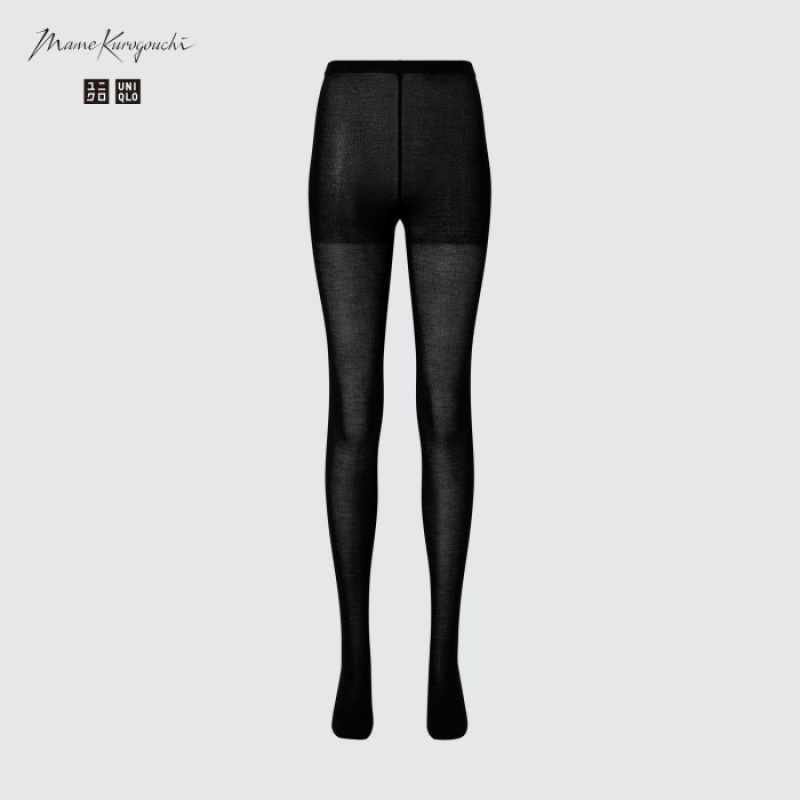 Black Uniqlo HEATTECH Knitted Sheer Women Tight | 6250886