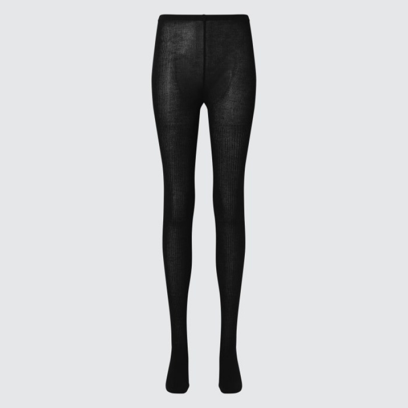 Black Uniqlo HEATTECH Ribbed Knitted Women Tight | 3054496
