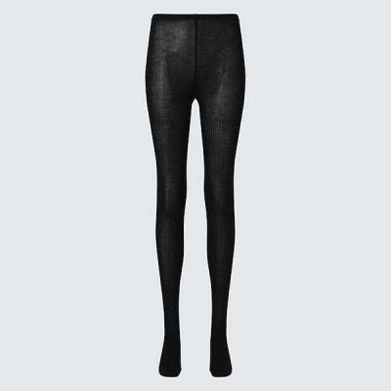 Black Uniqlo HEATTECH Ribbed Knitted Women Tight | 7485581