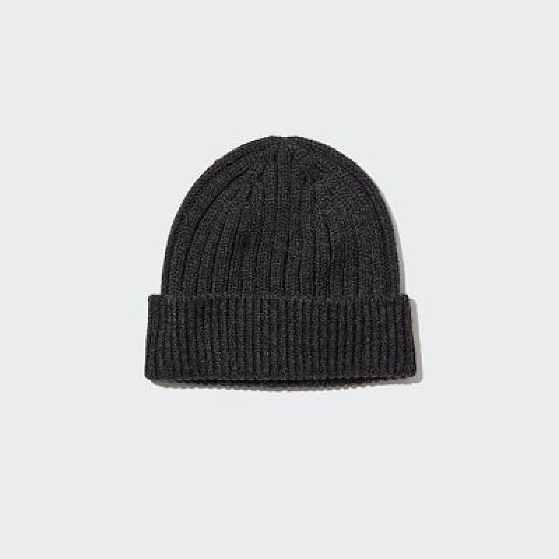 Black Uniqlo HEATTECH Ribbed Women Beanie | 5126034