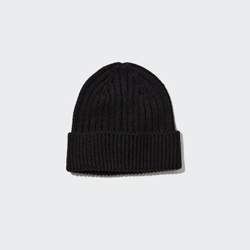 Black Uniqlo HEATTECH Ribbed Women Beanie | 3586600