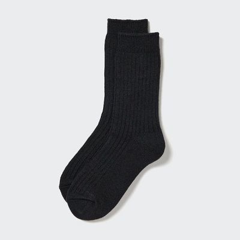 Black Uniqlo HEATTECH Ribbed Women Socks | 2477175