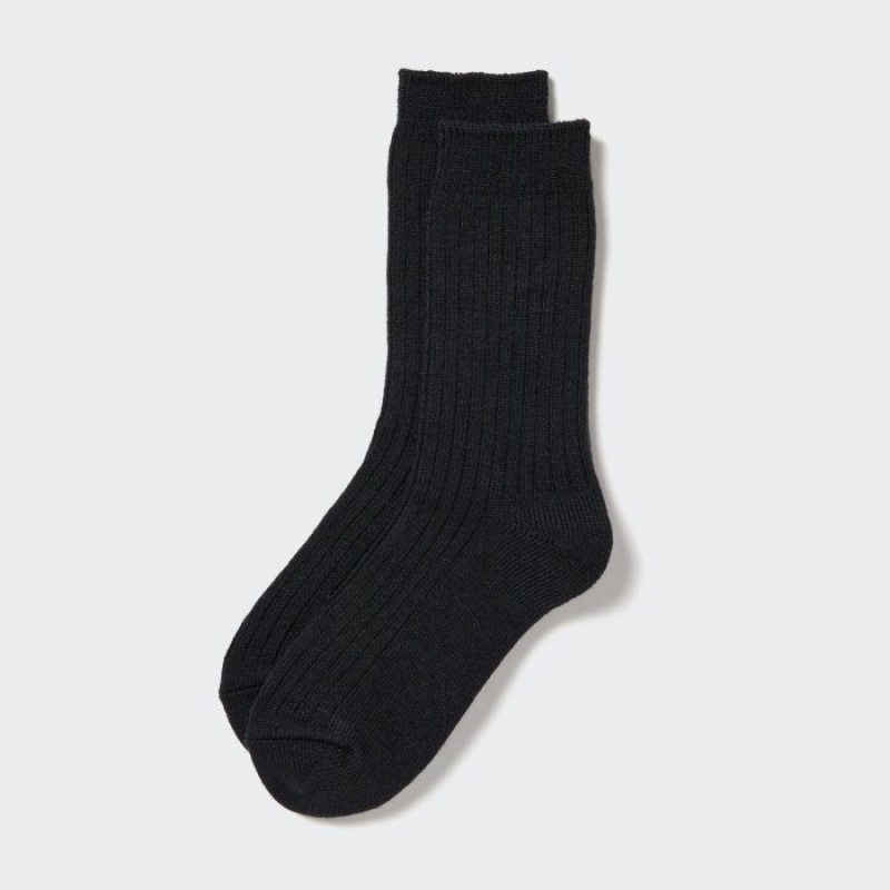 Black Uniqlo HEATTECH Ribbed Women Socks | 1263122
