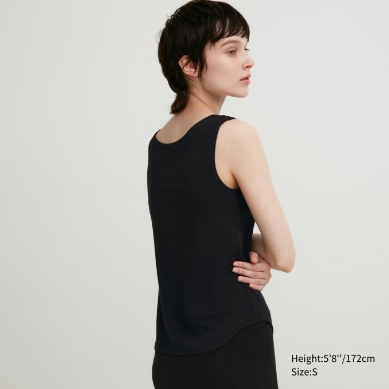 Black Uniqlo HEATTECH Sleeveless Silk Blend Women Tank Top | 8458977