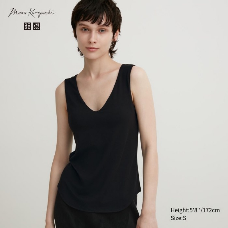 Black Uniqlo HEATTECH Sleeveless Silk Blend Women Tank Top | 8793382