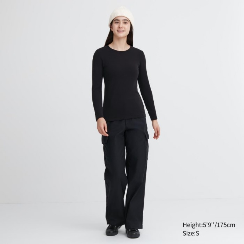 Black Uniqlo HEATTECH Ultra Warm Crew Neck Long-Sleeve Women T Shirts | 1014951