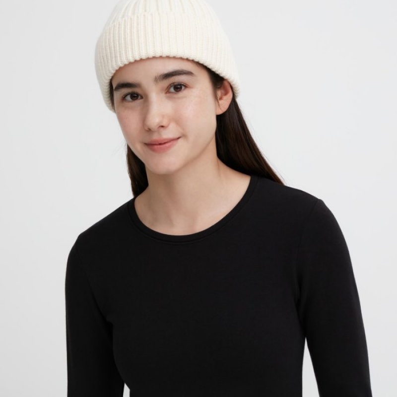 Black Uniqlo HEATTECH Ultra Warm Crew Neck Long-Sleeve Women T Shirts | 1014951