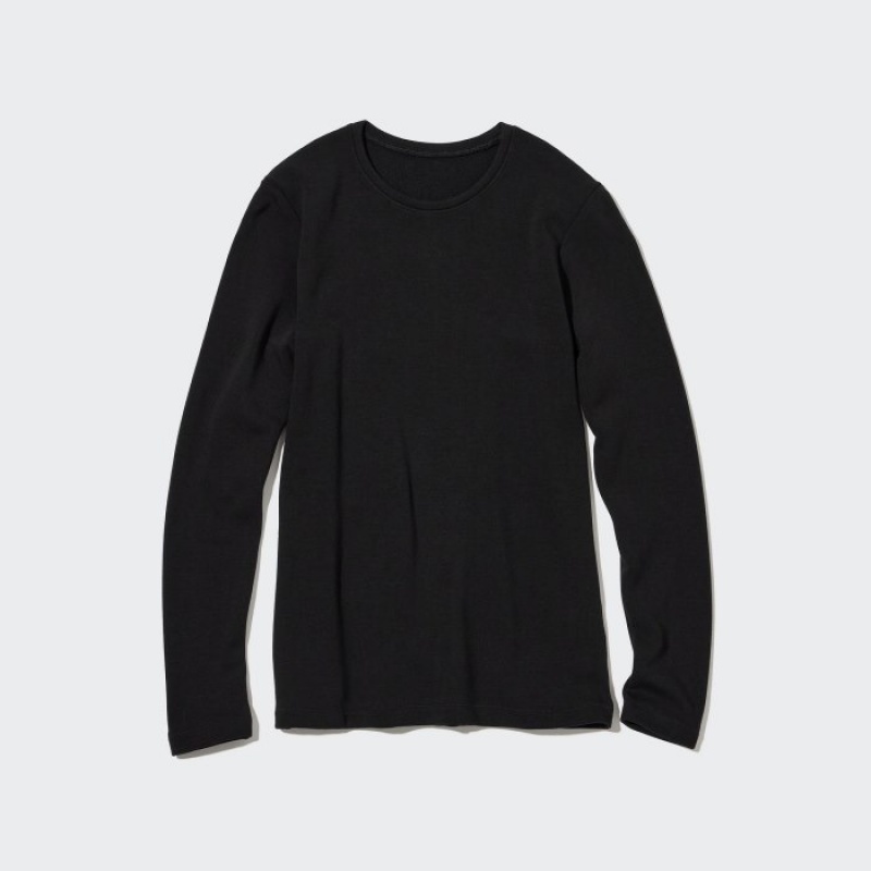 Black Uniqlo HEATTECH Ultra Warm Crew Neck Long-Sleeve Women T Shirts | 1584287