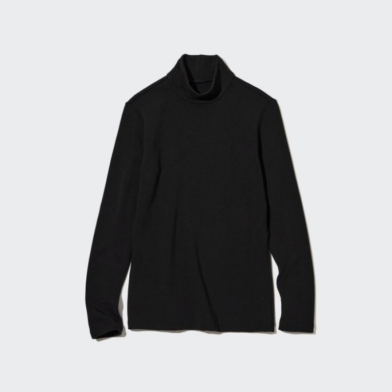 Black Uniqlo HEATTECH Ultra Warm High Neck Women T Shirts | 6374671