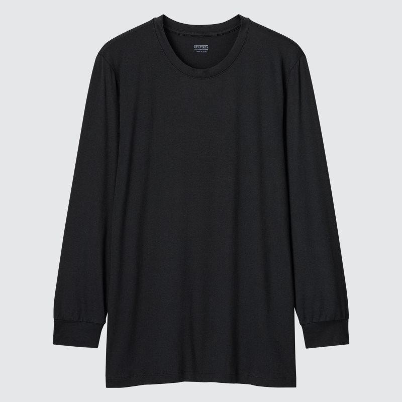 Black Uniqlo Heattech Crew Neck Long-sleeve Men T Shirts | 2175572
