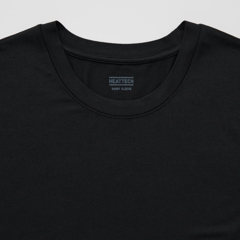 Black Uniqlo Heattech Crew Neck Short Sleeve Men T Shirts | 3024959