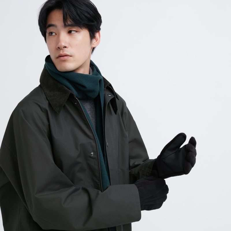 Black Uniqlo Heattech Lined Faux Suede Men Gloves | 6274892