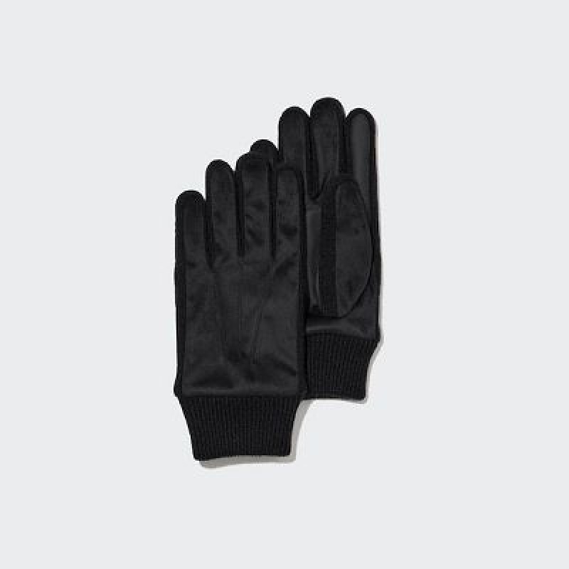Black Uniqlo Heattech Lined Faux Suede Women Gloves | 6630916