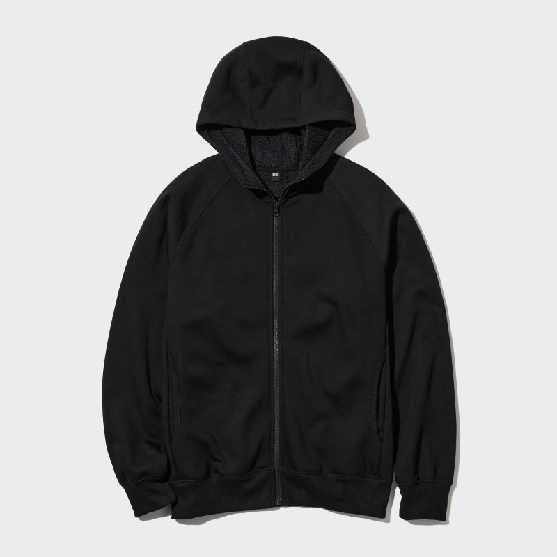 Black Uniqlo Heattech Pile Lined Sweat Full-zip Men Hoodie | 6785135
