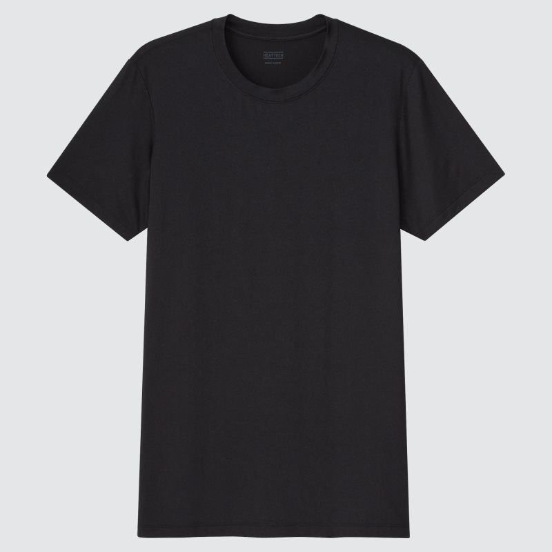 Black Uniqlo Heattech Short-sleeve Men T Shirts | 5493879