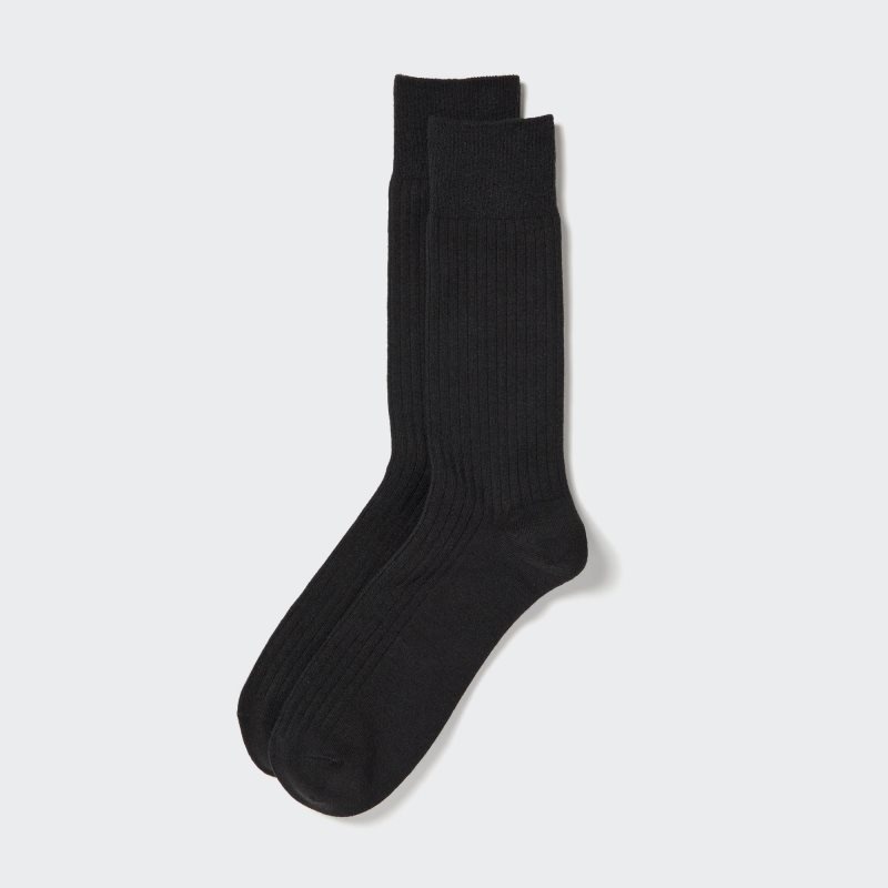 Black Uniqlo Heattech Wide Ribbed Men Socks | 4529302