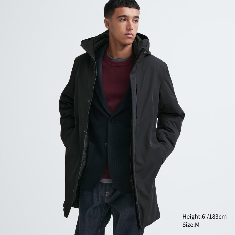 Black Uniqlo Hybrid Down Men Coats | 2277986