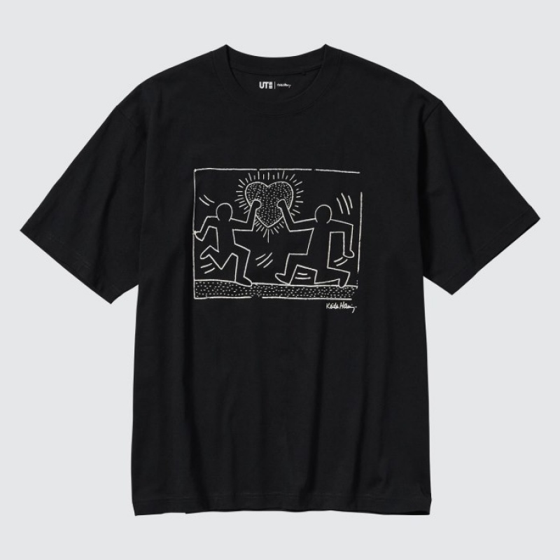 Black Uniqlo Keith Haring UT Short Sleeve Women T Shirts | 2086421