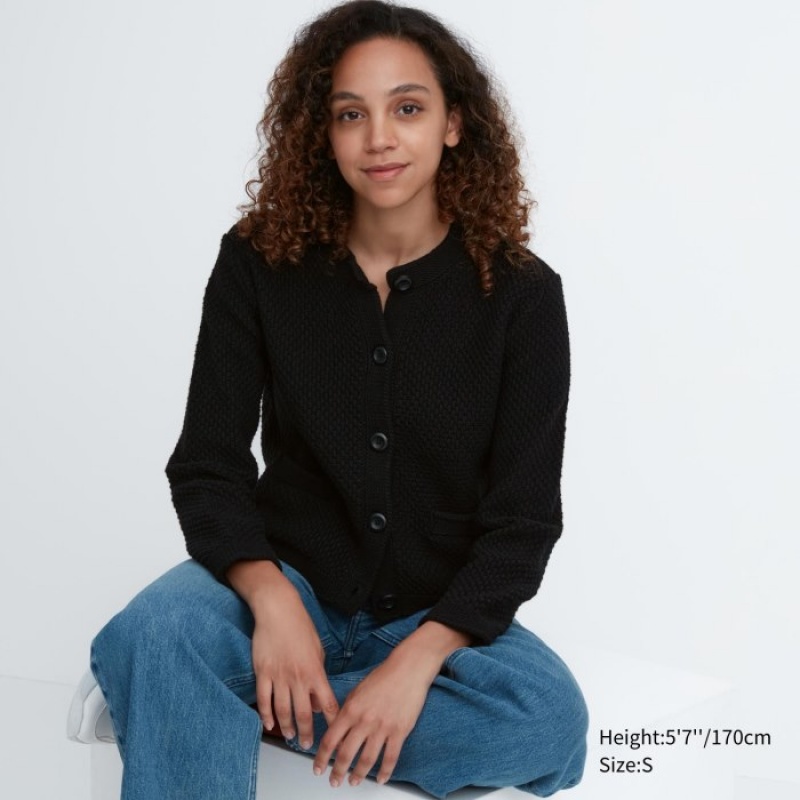 Black Uniqlo Knitted Short Women Cardigan | 2749238