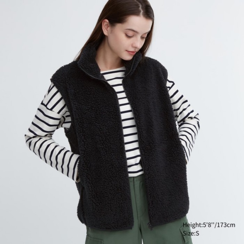 Black Uniqlo Light Pile-Lined Fleece Women Vest | 2020908