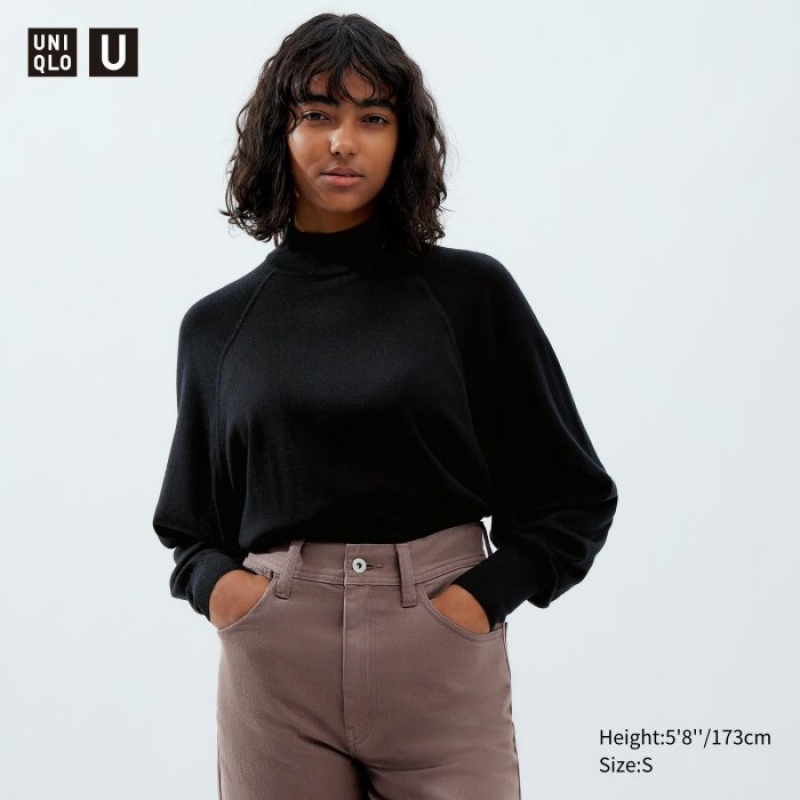 Black Uniqlo Merino Blend Volume Long-Sleeve Women Sweaters | 2393879