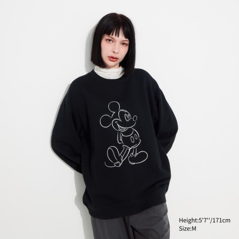 Black Uniqlo Mickey Shines Long-Sleeve Women Sweatshirts | 2027622