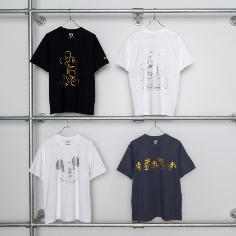 Black Uniqlo Mickey Shines UT Short-Sleeve Women T Shirts | 8410362