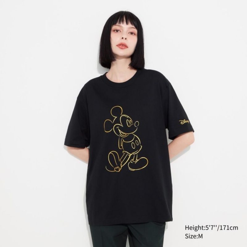 Black Uniqlo Mickey Shines UT Short-Sleeve Women T Shirts | 8410362