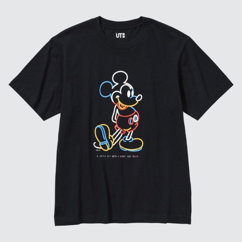 Black Uniqlo Mickey Stands UT Short Sleeve Women T Shirts | 7543978