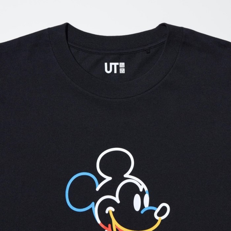 Black Uniqlo Mickey Stands UT Short Sleeve Women T Shirts | 7543978
