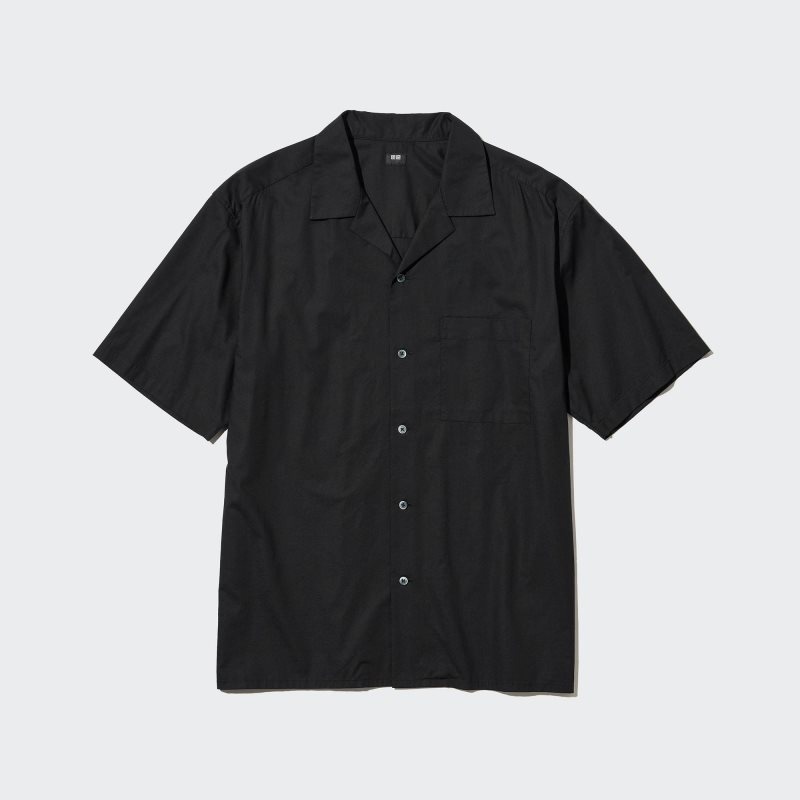Black Uniqlo Open Collar Short-sleeve Men Shirts | 9674555