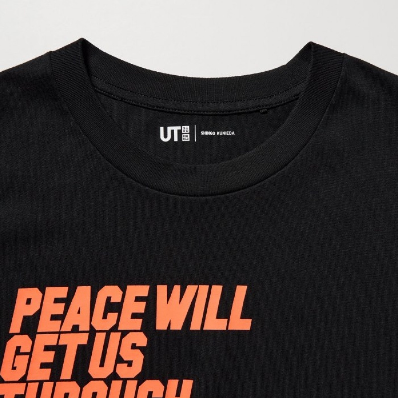 Black Uniqlo PEACE FOR ALL Short-Sleeve Graphic Shingo Kunieda Women T Shirts | 3527535