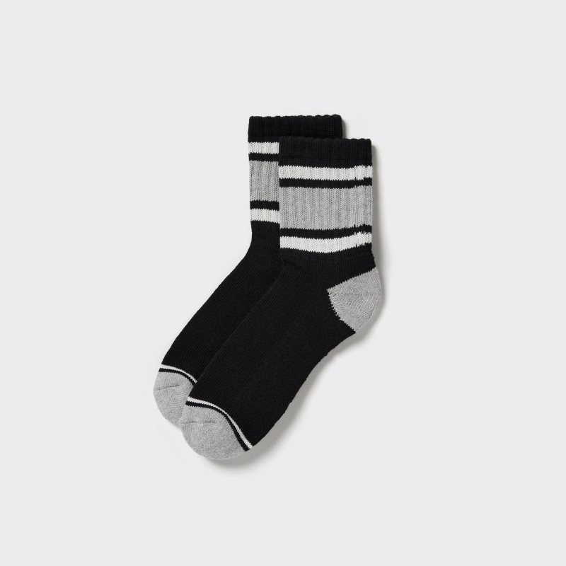 Black Uniqlo Pattern Lined Half Men Socks | 1227056