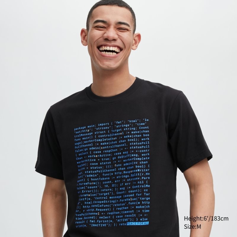 Black Uniqlo Peace For All Akamai Short-sleeve Graphic Men T Shirts | 3649700