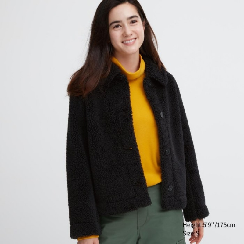 Black Uniqlo Pile-Lined Fleece Women Jackets | 4247532