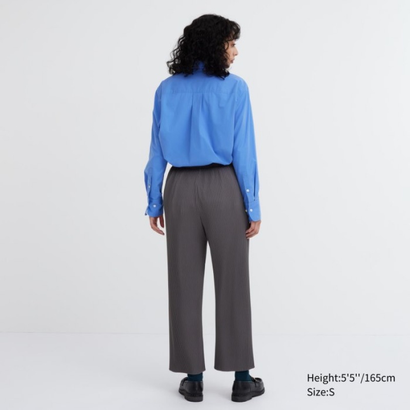 Black Uniqlo Pleated Straight Women Pants | 4529650