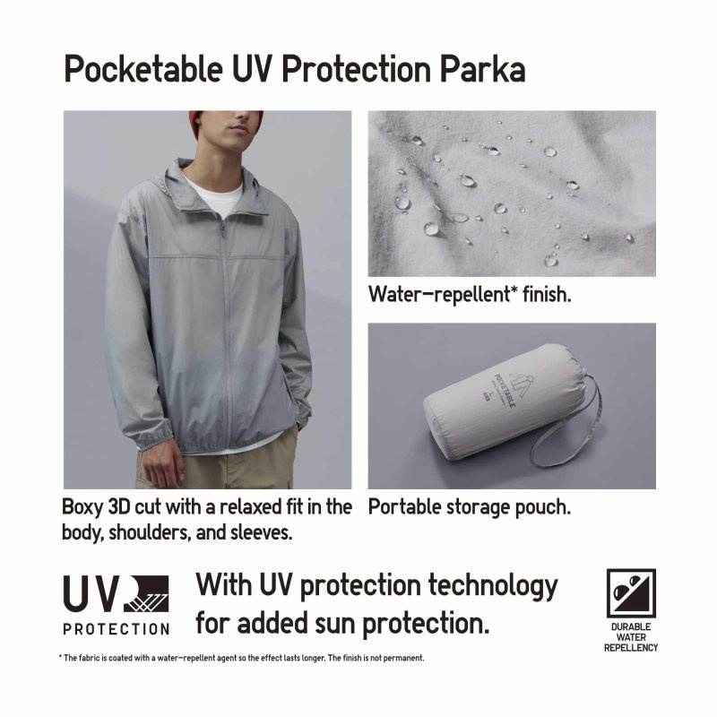 Black Uniqlo Pocketable Uv Protection 3d Cut Men Parka | 5898736