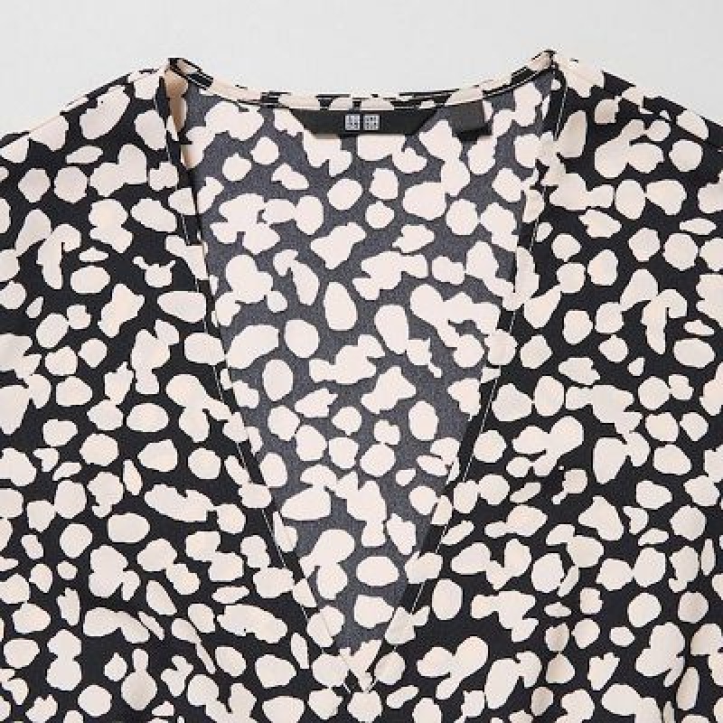 Black Uniqlo Printed V-Neck Short-Sleeve Mini Women Dress | 5155982