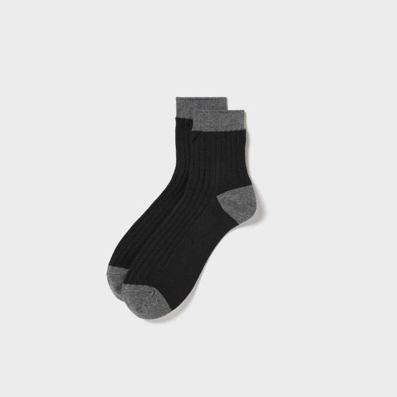 Black Uniqlo Ribbed Half Men Socks | 7239813