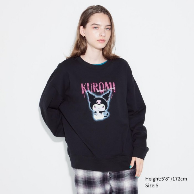 Black Uniqlo Sanrio characters Long-Sleeve Women Sweatshirts | 4167306