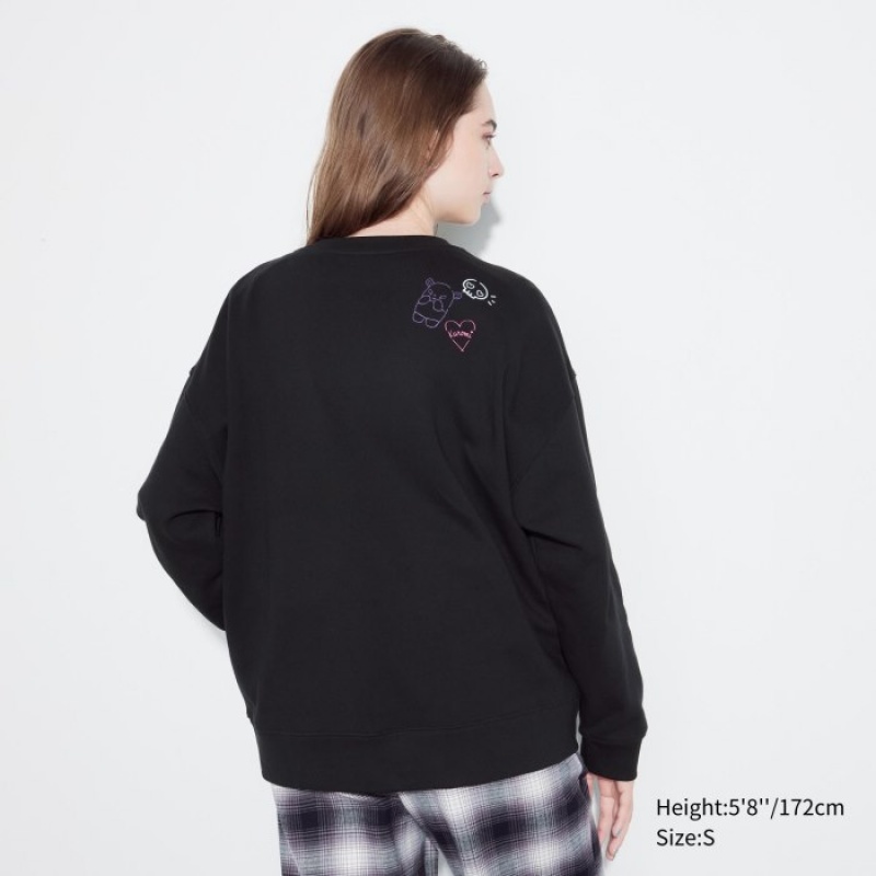 Black Uniqlo Sanrio characters Long-Sleeve Women Sweatshirts | 4167306